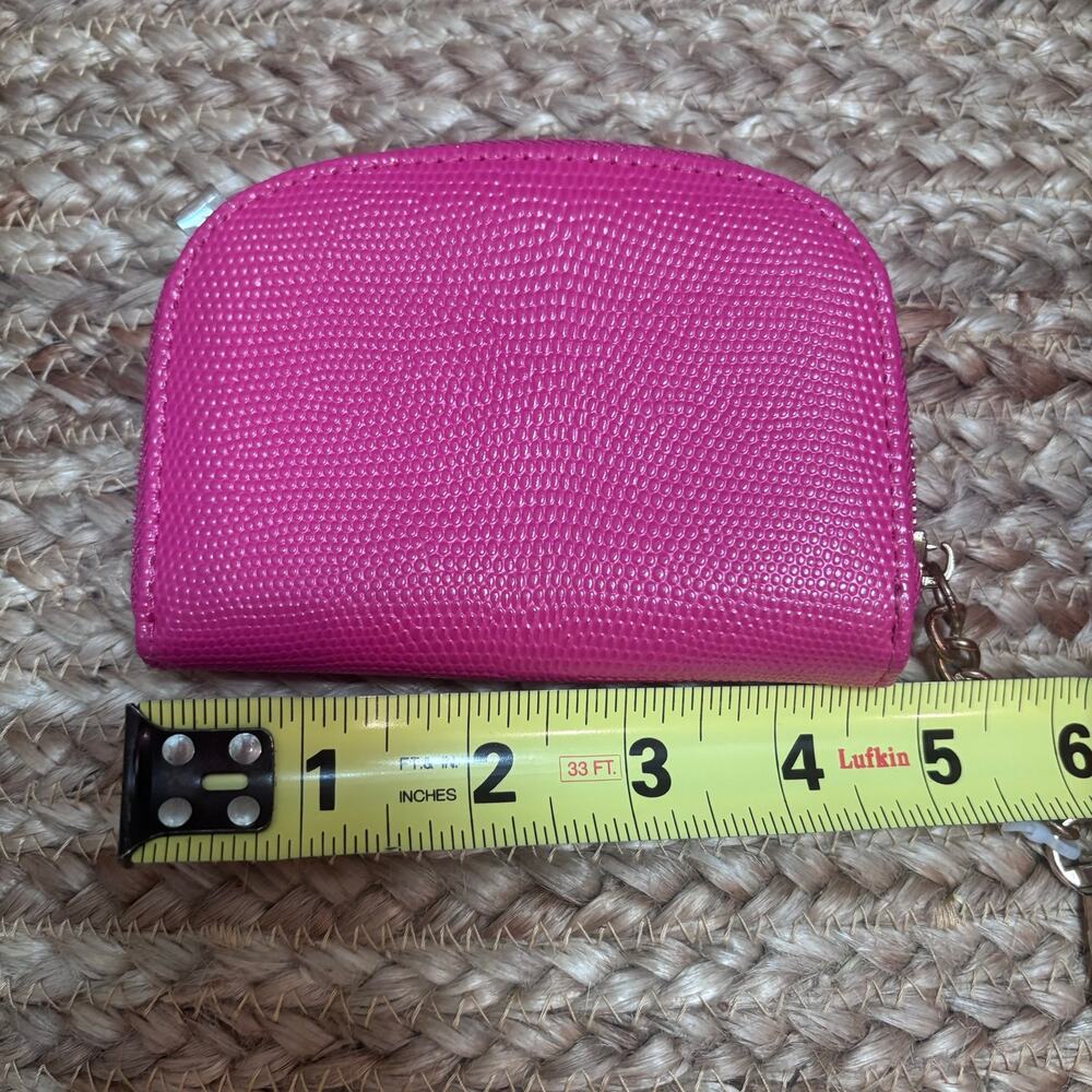 Anne Klein Vintage-Style Fuchsia Pebbled Leather Card Case & Keychain Pouch - Picture 4 of 4